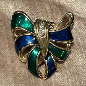 Green & Blue Enamel Ribbon Pin Brooch
